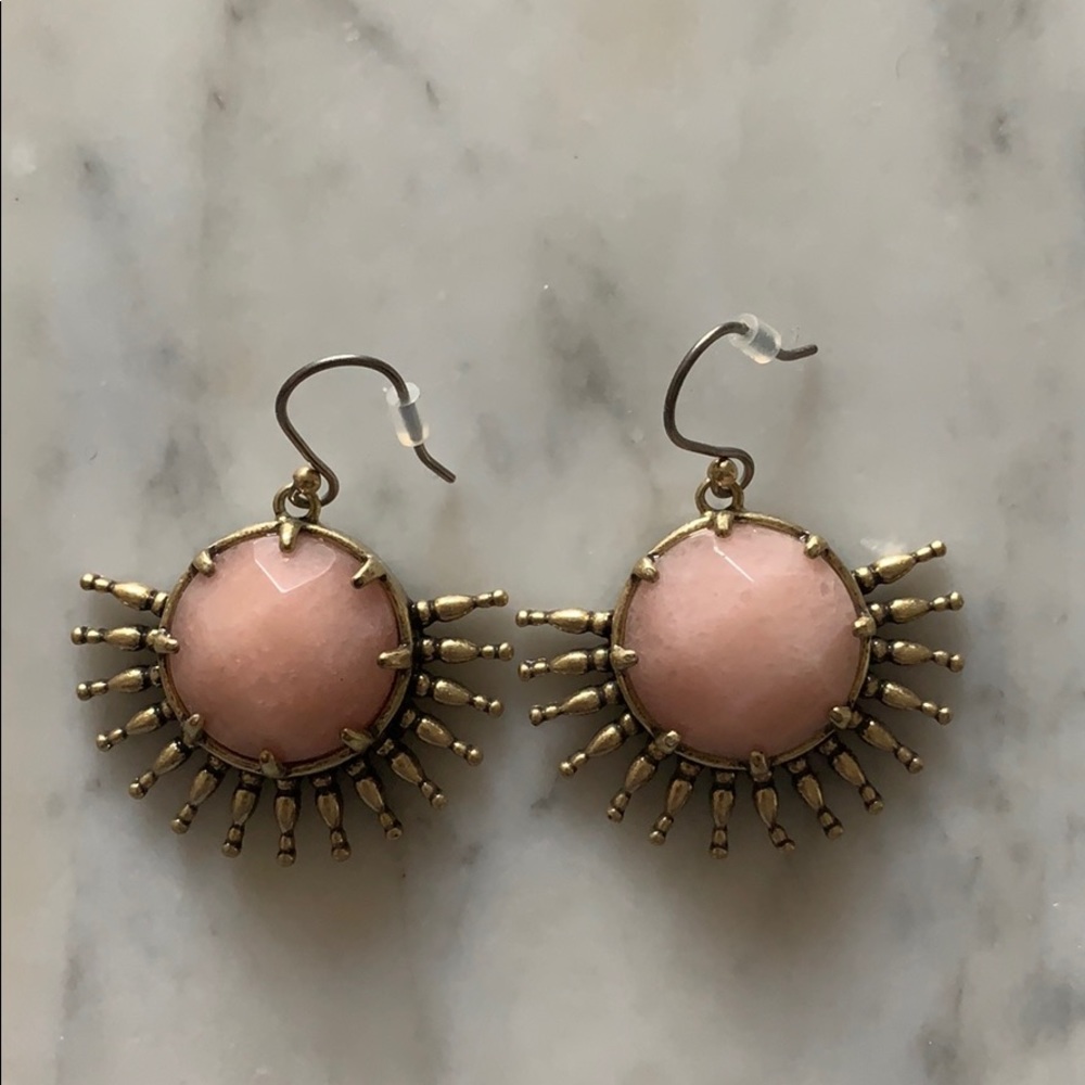 Lucky Brand Pink & Gold Sunburst Dangle Earrings